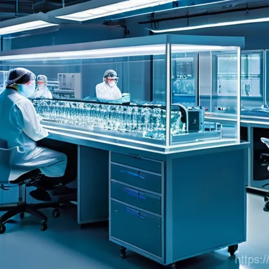 고체물리학과 반도체 산업 - **Prompt 1: The Dawn of Next-Gen Semiconductor Materials**
"A sleek, futuristic laboratory bathe...
