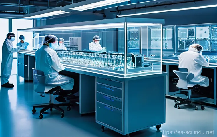 고체물리학과 반도체 산업 - **Prompt 1: The Dawn of Next-Gen Semiconductor Materials**
"A sleek, futuristic laboratory bathe...