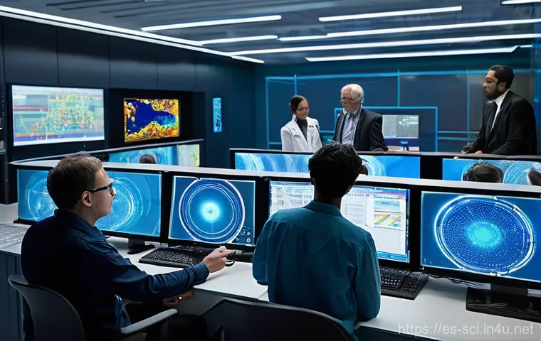 고에너지 입자 물리학 - **Prompt 1: Global Science Collaboration in a High-Energy Physics Control Center**
    "A vibrant an...