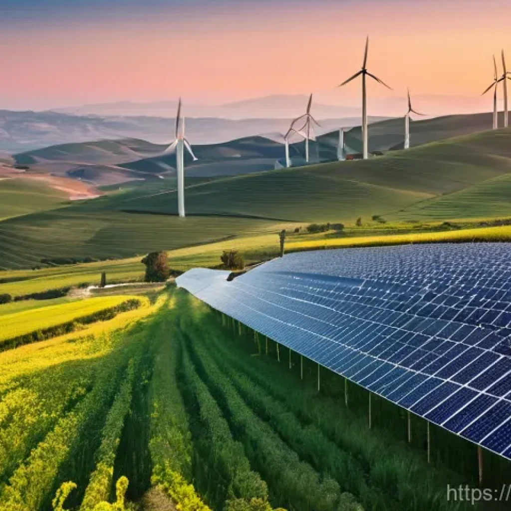 온실가스 감축 기술과 정책 - **Renewable Energy Landscape in Spain:** "A panoramic, photorealistic view of a vibrant Spanish coun...