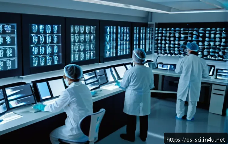 DNA 분석을 통한 고대 인류 연구 - A detailed scientific laboratory scene showcasing genetic researchers analyzing ancient human DNA sa...